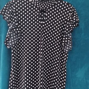 Chic Black and White Polka Dot Blouse with Ruffle Sleeves
